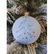 Новорічна куля в оксамиті "Ялинка" 80мм блакитна, ціна за набір 4 шт